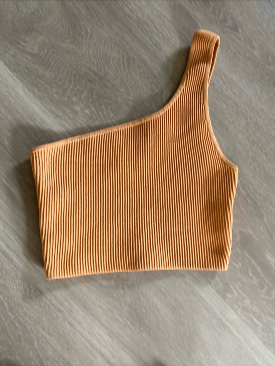 Babaton Tops - Babaton One-Shoulder Ribbed Crop Top - Peach - M